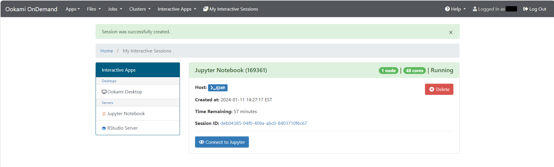 Jupyter notebook running inside Open OnDemand