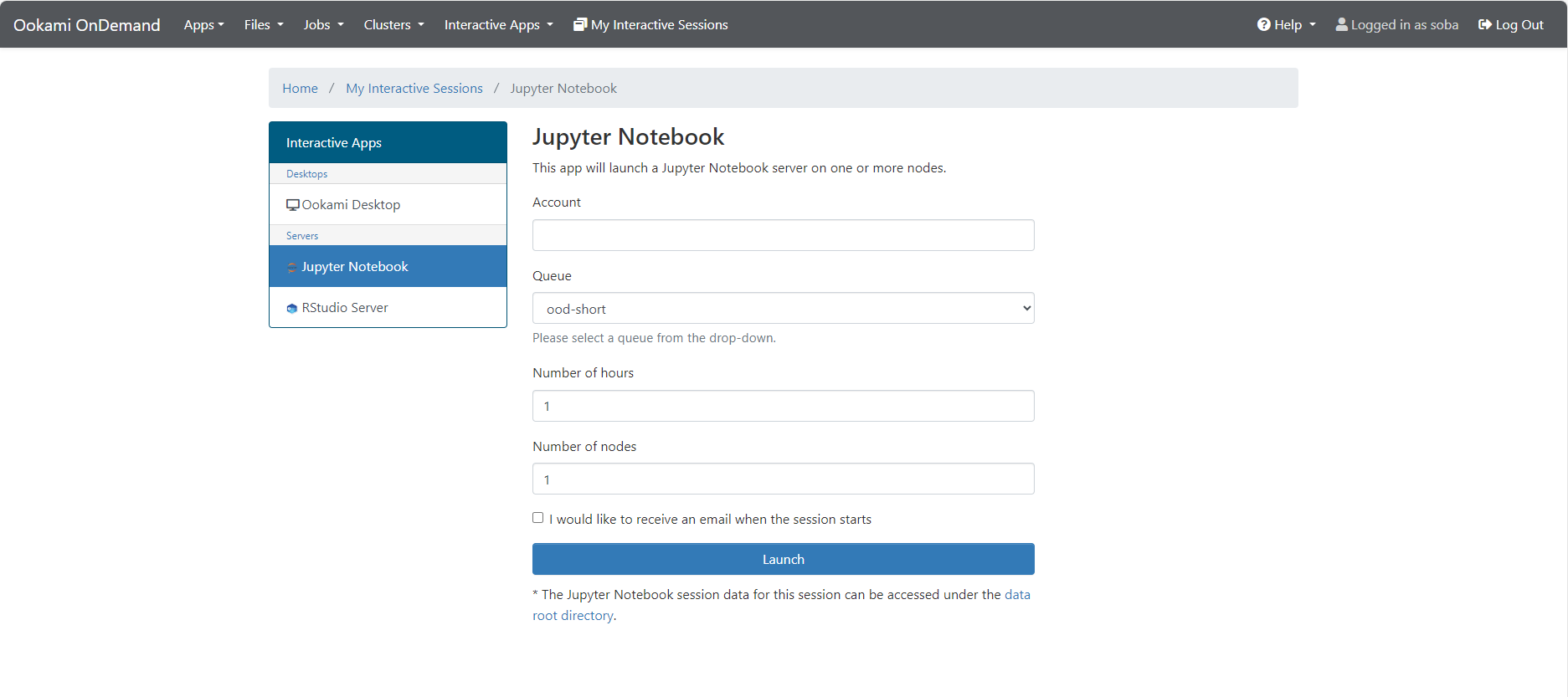 Open OnDemand Jupyter session request form